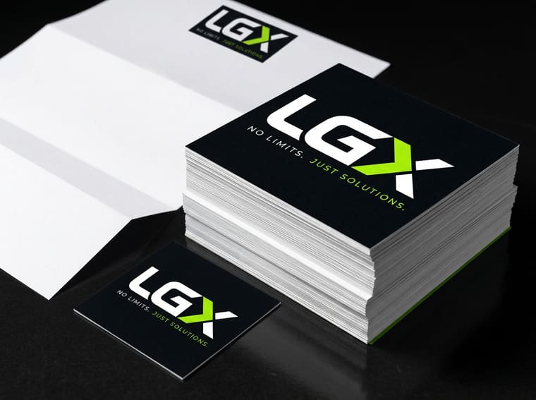 Branded LGX business cards, envelopes and stationery
